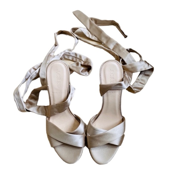 J. Crew satin tie sandals. Made in Italy 3 1/2” heels - Picture 1 of 5